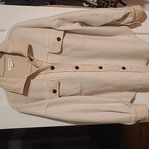 Treasure & Bond Mixed Media Seam Cotton Blend Shirt Jacket, ivory birch, medium